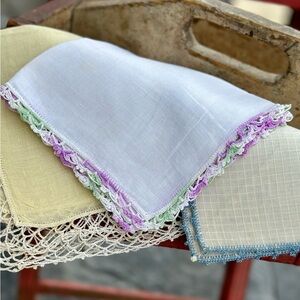 3 Vintage Embroidered Handkerchiefs